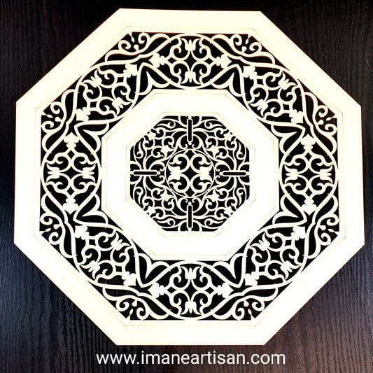 O-007/ Moroccan Arabesque Octagon / Carved Wood / Laser Cut Wood / geometric Design/ Table decor / wall decor / ceiling decor / Zowaqa