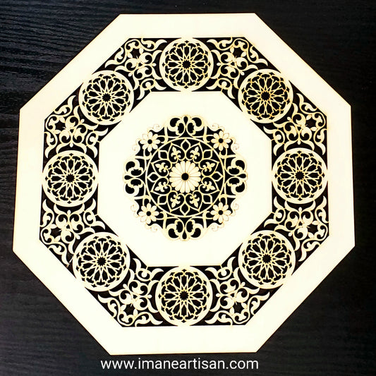 O-010/ Moroccan Arabesque Octagon / Carved Wood / Laser Cut Wood / geometric Design/ Table decor / wall decor / ceiling decor / Zowaqa