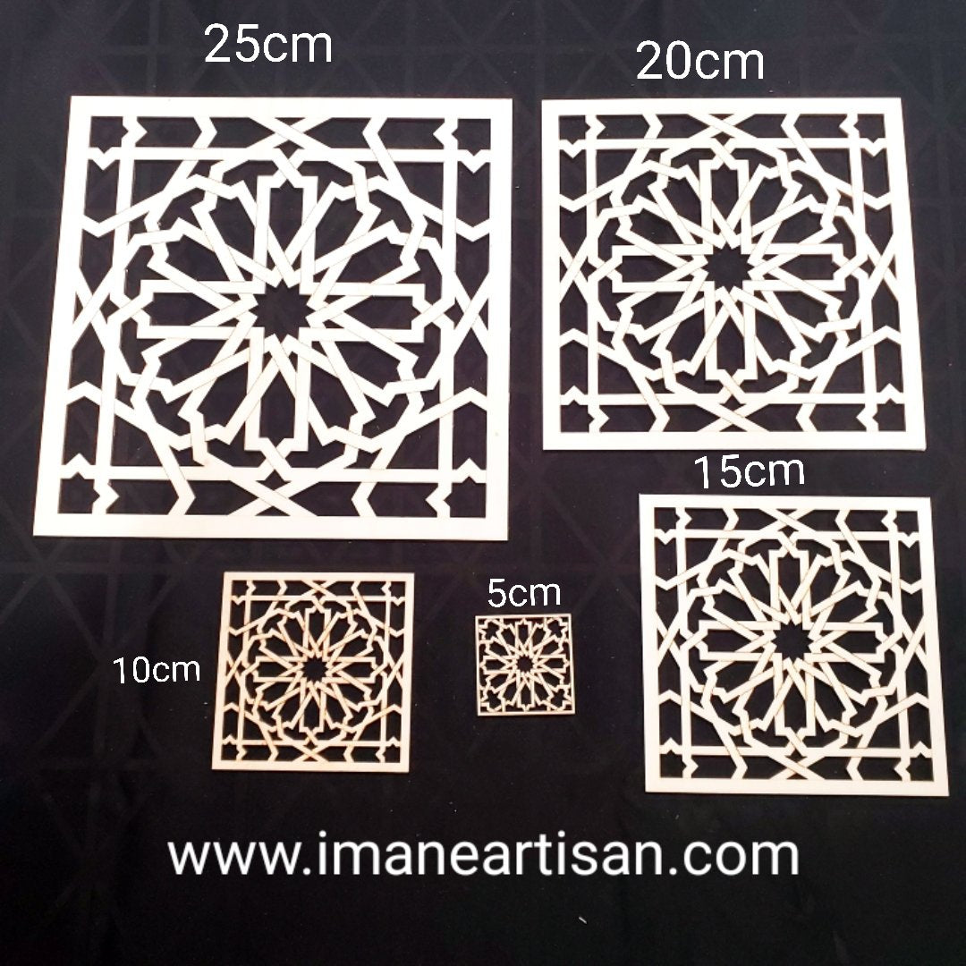 S-001/ Moroccan Arabesque Square / Carved Wood / Laser Cut Wood / geometric Design/ Table decor / wall decor / ceiling decor / Zowaqa