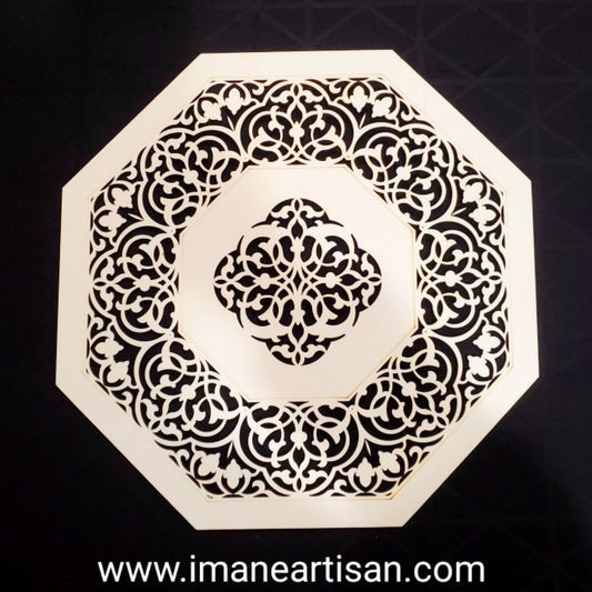 O-011/ Moroccan Arabesque Octagon / Carved Wood / Laser Cut Wood / geometric Design/ Table decor / wall decor / ceiling decor / Zowaqa