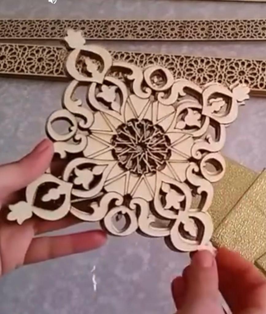 S-005/ Moroccan Arabesque Square / Carved Wood / Laser Cut Wood / geometric Design/ Table decor / wall decor / ceiling decor / Zowaqa
